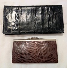 2pc Lot Vintage 80s Genuine Eel Skin And Lizard Skin Wallets Unused