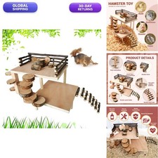 VolksRose Wooden Hamster Playground Platform, Hamster Climbing Toy, Natural