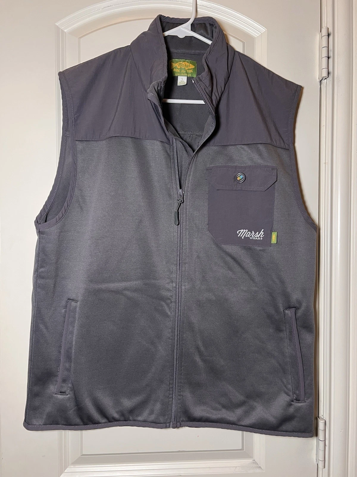 Marsh Wear Ride The Tide Gray Fleece Lined Zip Vest Men’s Large Fishing