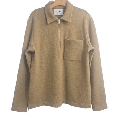 NN07 Ivan Sweater Men's Medium Half Zip Pullover Camel Brown Boiled Merino Wool