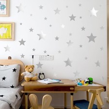 Silver Star Wall Stickers 117 PCS Removable Peel and Stick PVC Silver Stars