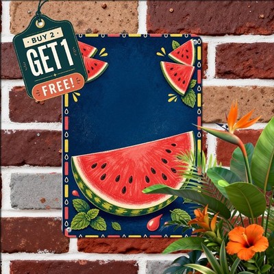 Red Juicy Watermelon Painting Sign Farm Fresh Summer Fruit Market Metal Plaque