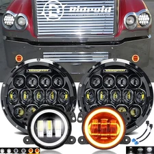 7" LED Headlamp Headlights & 4'' Fog Lights for Freightliner Coronado 2001-2016