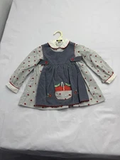 Vintage Mothercare Dress Sz 3 2pc Smocked Apples Cottage Frilly
