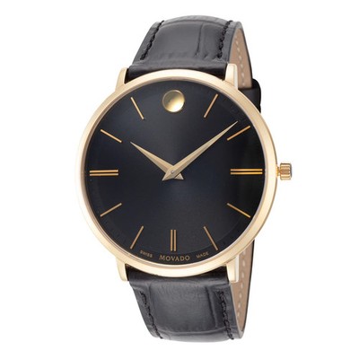 Movado Men's 40mm Ultra Slim Swiss Quartz Gold Leather Watch 0607173