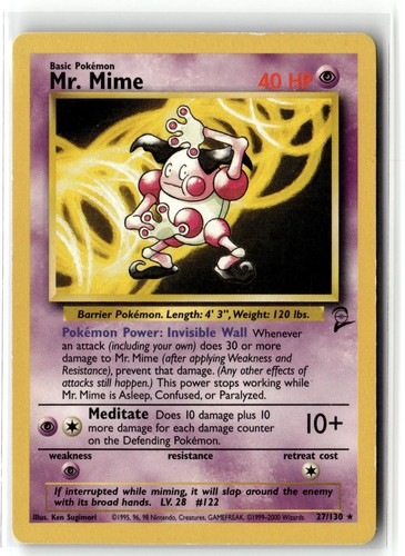 2000 POKEMON BASE SET 2 MR. MIME 27/130 R MP + FREE GIFT