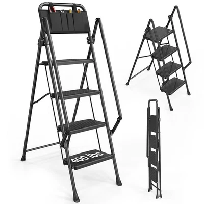 4 Step Ladder with Handrails, Folding Step Stool with Widened Anti-Slip Pedal