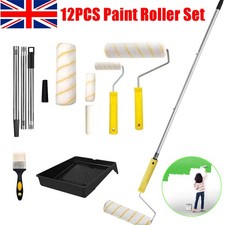 12Pcs Paint Roller Set 9" Tray Roller Soft Sleeves Brush Kit Decorating Painting
