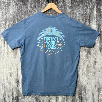 Patagonia Men s L Shirt Blue Protect Your Peaks Organic Tee Crew Outdoor Hiking