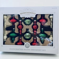 Wondershop Glass Ornament Set of 14 Red Green Gold Shiny Handcrafted Holiday NEW