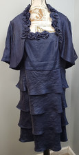 R M Richards Dress With Jacket Womens 14W Blue Bow Flower Beaded Embellished