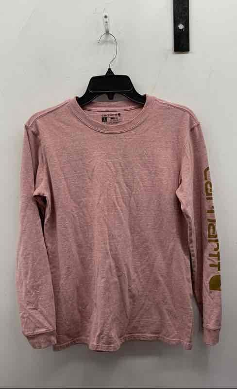 Carhartt Women's Heather Pink Long Sleeve Graphic Logo Loose Fit T-Shirt Sz S