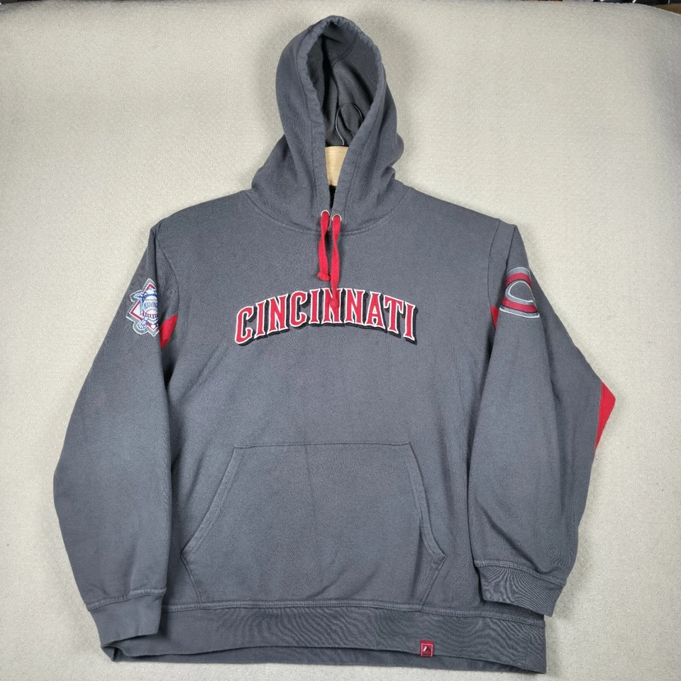 Cincinnati Reds Baseball Hoodie Men's XL Majestic Gray Pullover National League - Image 2 of 4