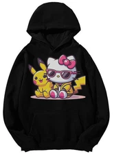 Unisex Hello Kitty & Pikachu Crossover Graphic Hoodie