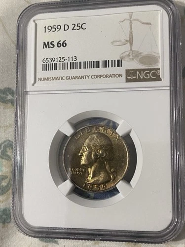 1959 d WASHINGTON QUARTER GRADED MS 66 BY NGC