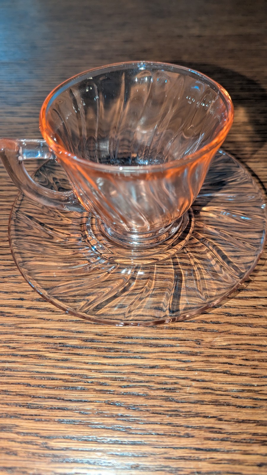 Jeanette Glass  SWIRL Pink Depression Glass cup and saucers set  Set of 3