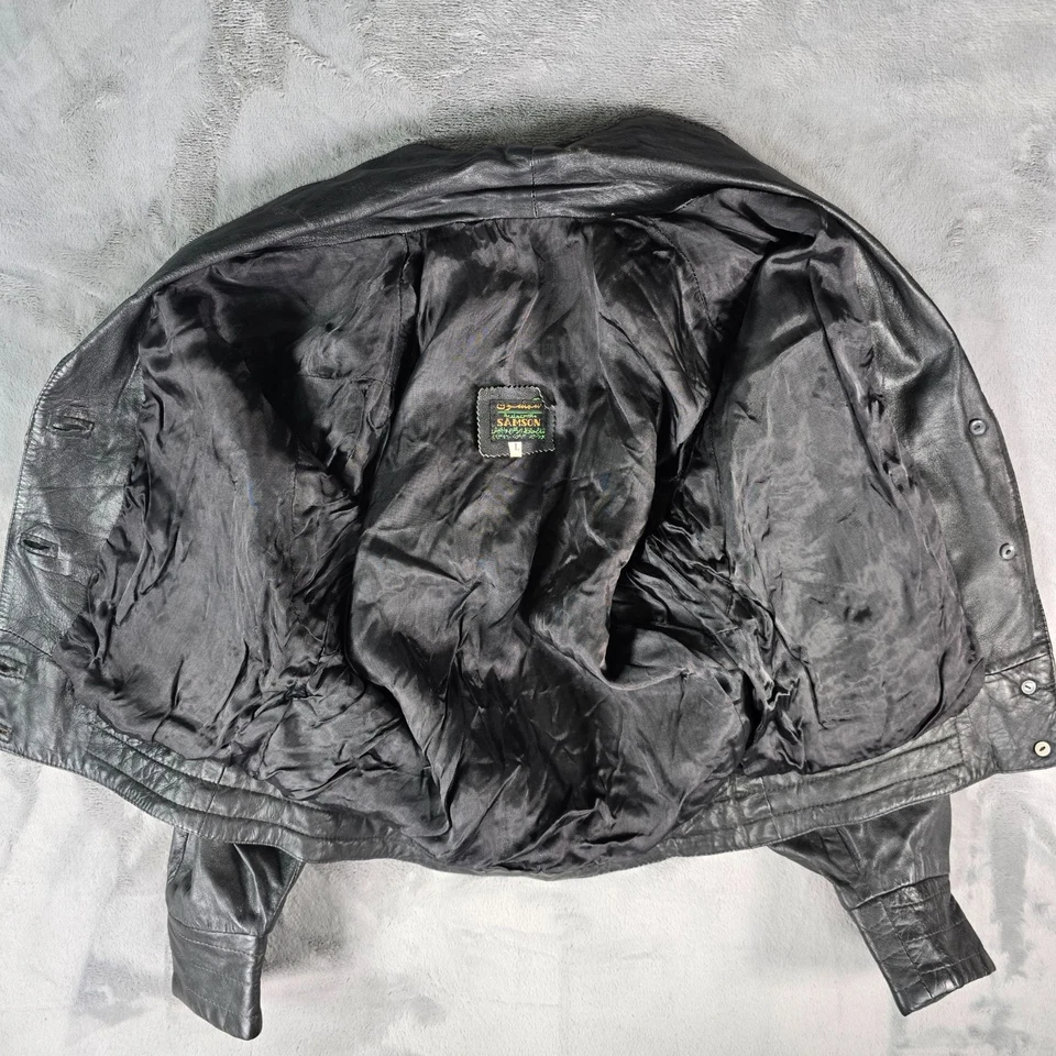 Chaqueta de cuero negra vintage de los años 80 Samson para mujer manga murciélago de gran tamaño (L) Foto 4 de 4