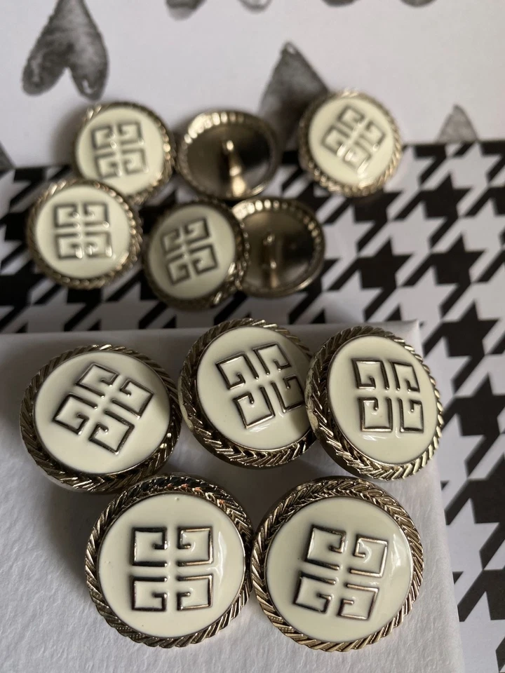 Silber Weiß Set 5 Knöpfe Givenchy Ersatzknöpfe Ø 25 mm Metall Knöpfe - Bild 4 von 4