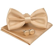 Men's Bow Tie Set, Classic Solid Color Pre-Tied Bow Tie and Champagne Set