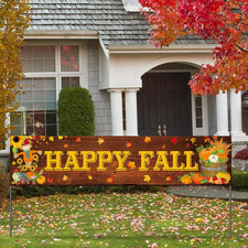 Large Happy Thanksgiving Fall Welcome Banner Autumn Banner Fall Maple Outdoor...