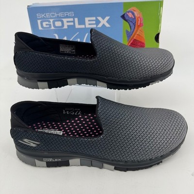 Skechers Go Flex Walk Lotus Black Gray Mesh Slip On Sneakers 14014 Womens 9.5