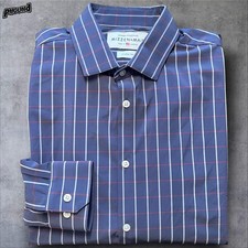 Mizzen Main Leeward Shirt Mens XL Blue Plaid Trim Fit Performance Dress