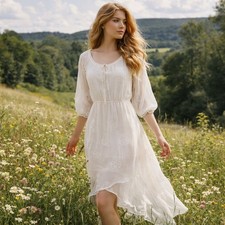 Sanctuary White Embroidered Chiffon Dress Size Medium Boho High-Low Summer Dress