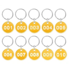 1-10 Number Tags, 10Pcs Round ID Metal Numbered Key Tag Aluminum Marking Yellow