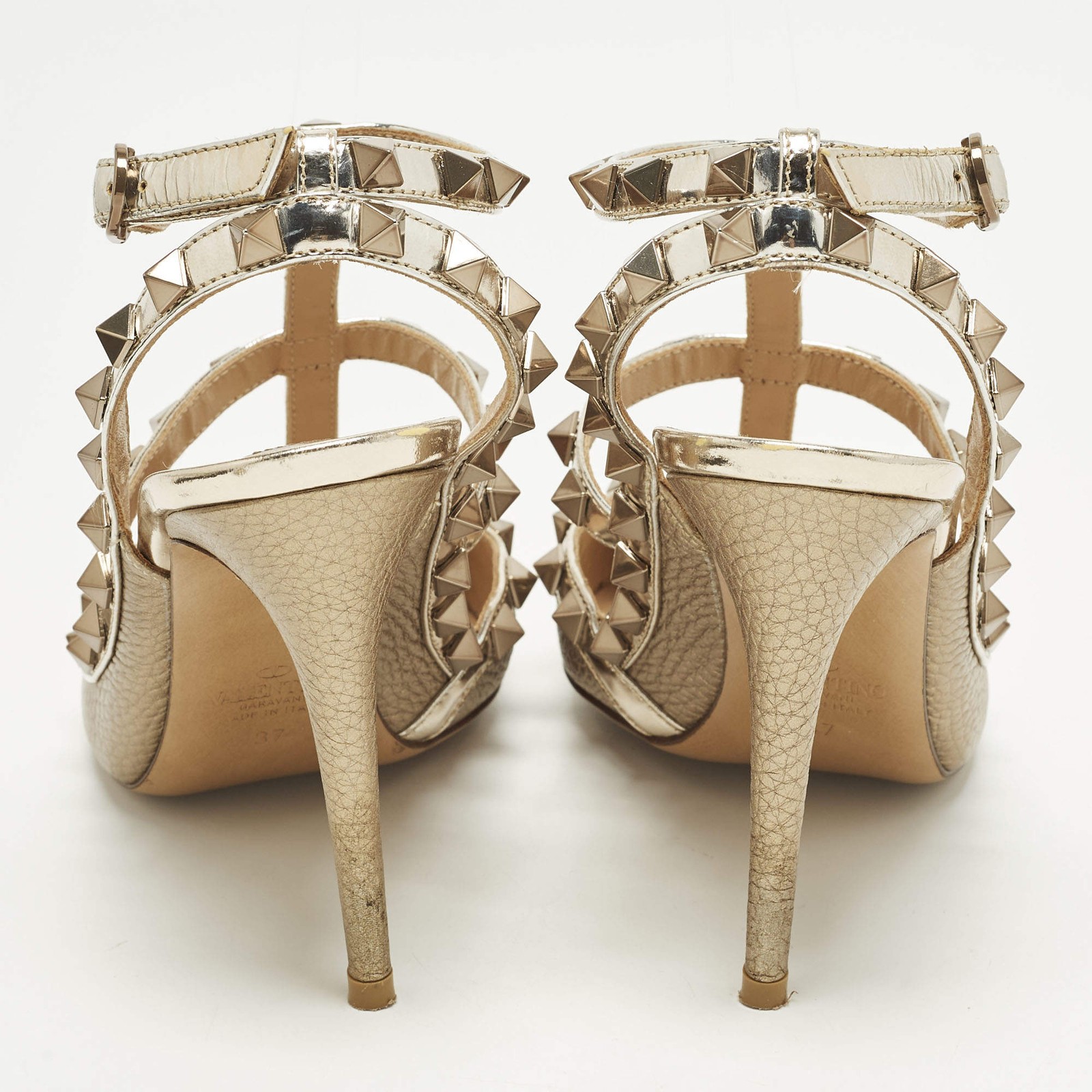 Valentino Rockstud Size 37 Gold Leather and Patent Leather Ankle Strap Pumps thumbnail 5