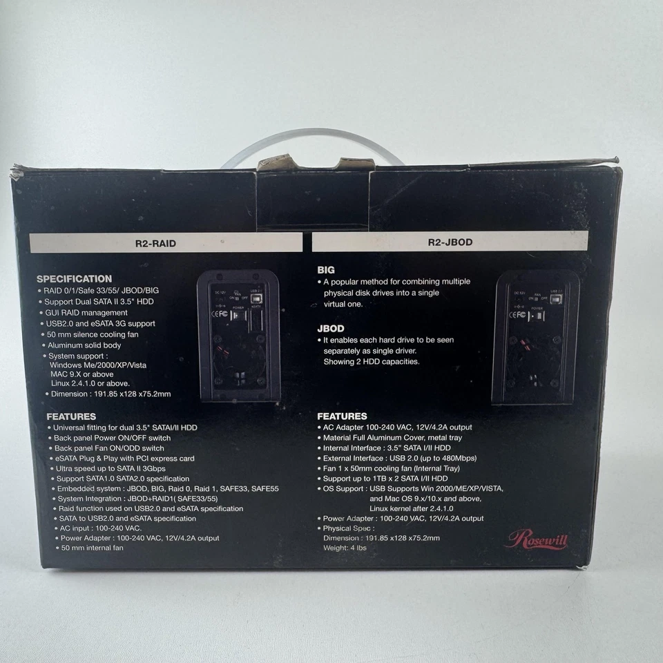 Rosewill R2 Dual Bay SATA II JBOD RAID eSATA USB 3.5" HDD Enclosure Storage - Image 3 of 4