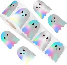 500Pcs Halloween Pholographic Ghost Stickers Rolls 1.2in Laser Ghost Waterproof