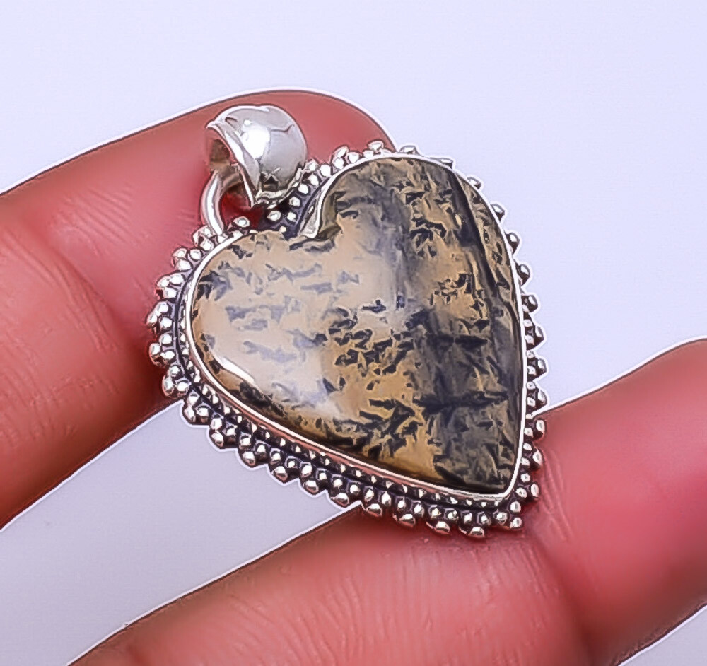 Honey Dendritic Opal - Mexico Gemstone 925 Sterling Silver Pendant 1.56