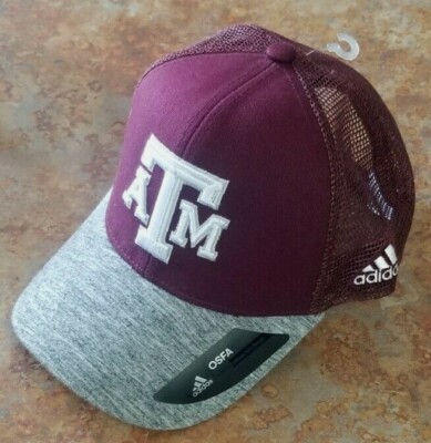 TEXAS A&M AGGIES ADUDAS HAT, MAROON, GRAY BILL, MESH, SNAPBACK NEW WITH TAGS