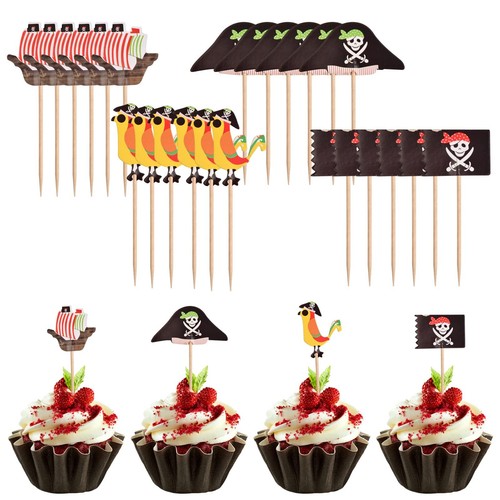 24 Stück Pirate Tortenstecker Piraten Kuchendeckel Cupcake Topper Birthday Ku... - Bild 2 von 8