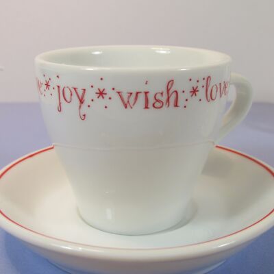 2 Starbucks Coffee 2005 3oz Demi Demitasse Cups Saucers Love Joy Wish Red  Trim | eBay