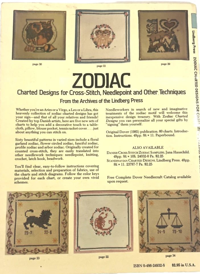 Zodiac Star Signs Horoscope Cross Stitch Vintage Needlepoint Book VGC - Image 3 of 4