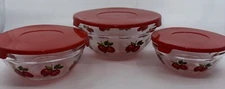 Set of 3 Vintage Mixing Serving Clear Glass Nesting Bowls Apples Country MCM