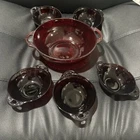 Anchor Hocking Coronation Royal Ruby Red Serving Bowl w/5 Dessert Bowls