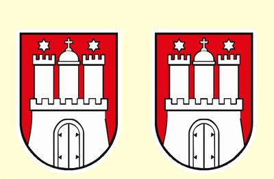 2 Stück Wappen Aufkleber HH Hamburg Hansestadt Flagge Germany konturgestanzt