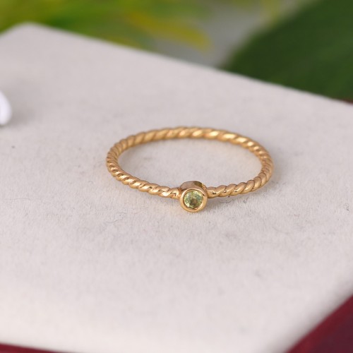 Round Cut Peridot Elegant Twisted Band Dainty Gold Plated Minimalist Women Ring - Picture 6 of 7