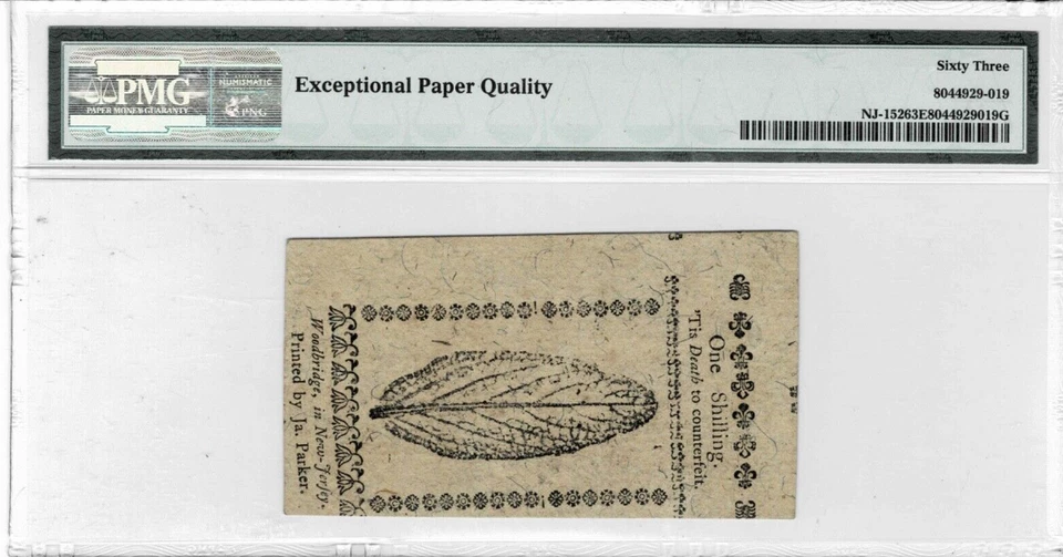 New Jersey Colonial Note-FR#NJ-15-Dec 31st-1773--1 Shilling-S/N 5620- PMG 63 EPQ - Image 2 of 4