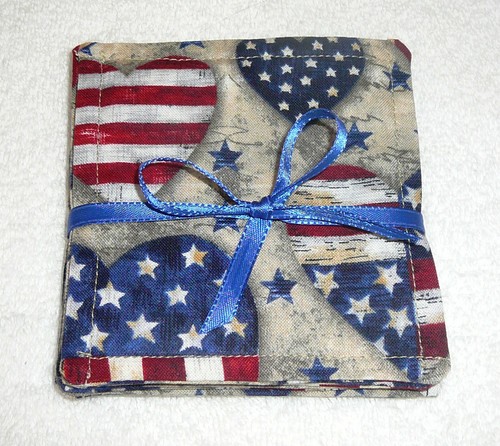 COASTER SETS~PATRIOTIC~JULY 4th~Set 4~Fabric~Washable~Lined~Reversible~NEW - Picture 5 of 40