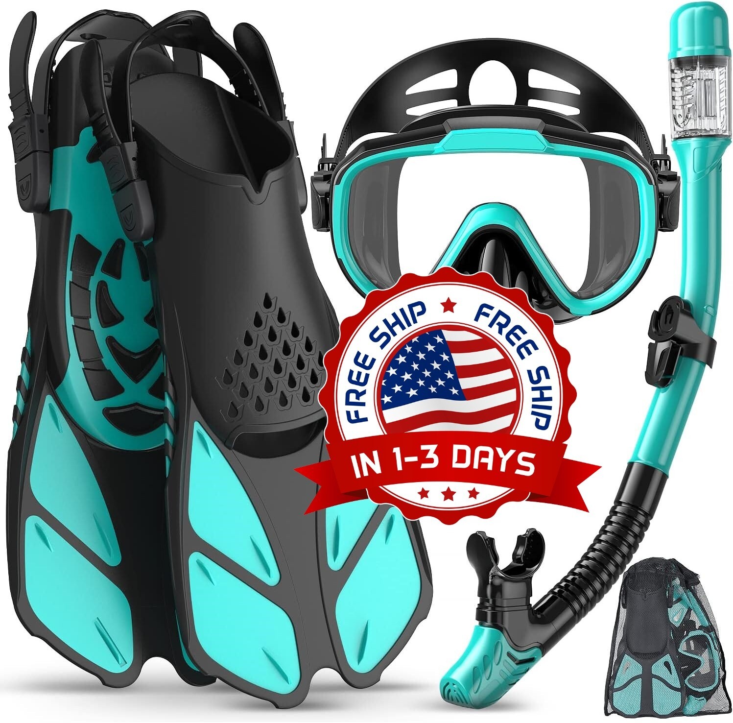 Equipo de snorkel para adultos aletas y bolsa de viaje para nadar y snorkel NUEVO