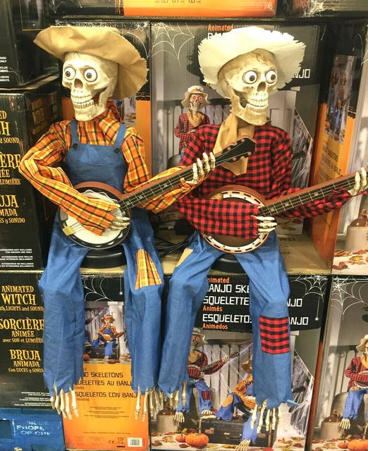 Halloween 99cm Pair of Animated Banjo Skeletons Indoor Decoration for