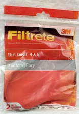 NEW 2 PACK 3M FILTRETE DIRT DEVIL 4 & 5 FANTOM FURY VACUUM CLEANER BLETS 65045A