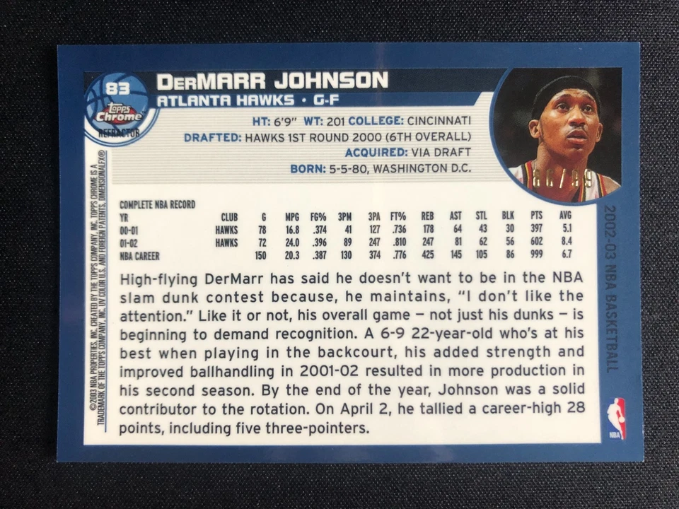 2002-03 Topps Chrome Black Refractor #83 Dermarr Johnson /99 - Image 2 of 2