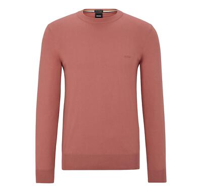 HUGO BOSS Herren Pullover Rundhals 100% Baumwolle PACAS-L Rot Uni