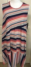 NWT New Directions size L blue red cream striped sleeveless A-line dress