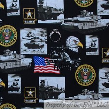 BonEful FABRIC FQ Cotton Quilt Black White B W Gold Eagle USA American Flag ARMY
