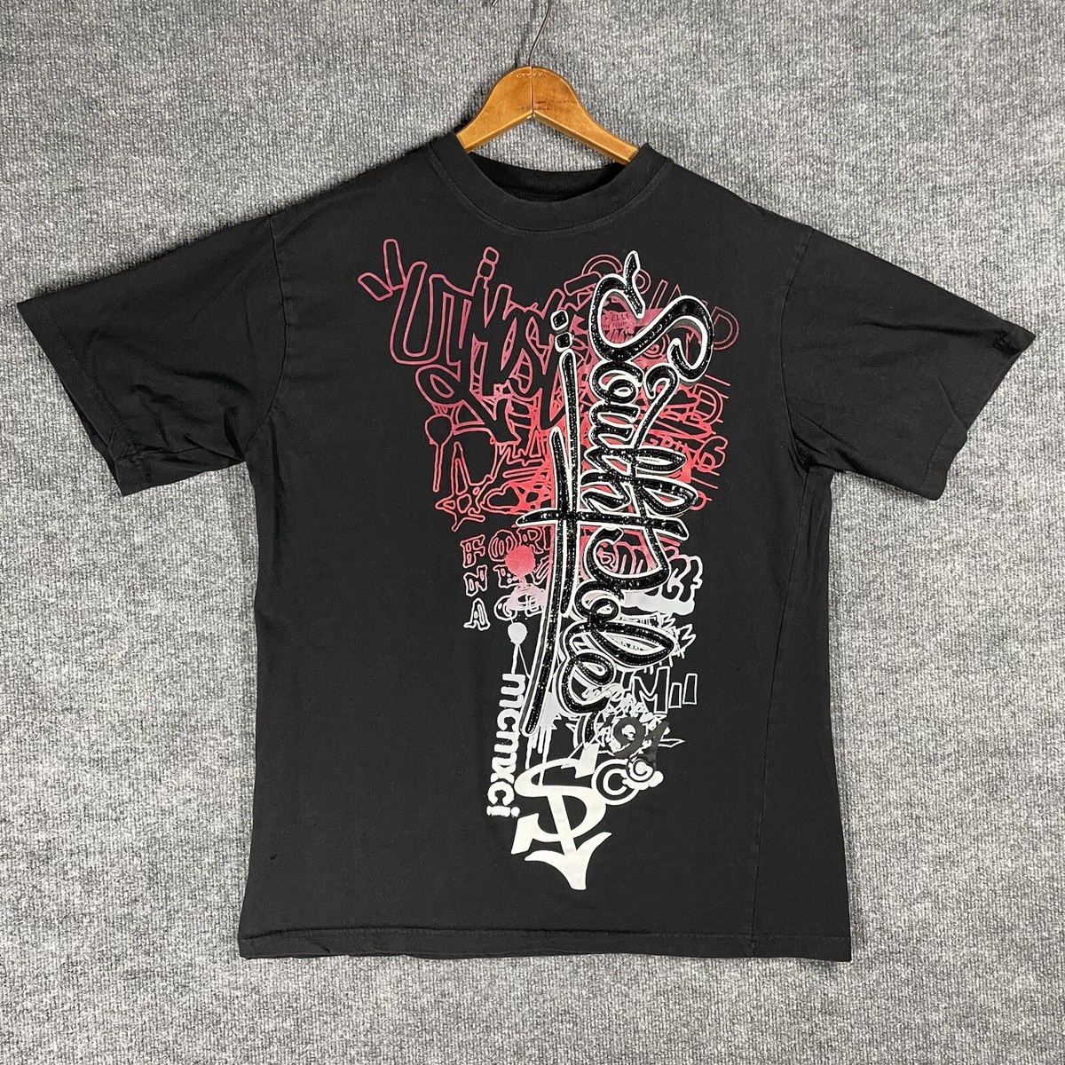 schott サーマル　ロンT 星条旗　黒 デザイン　 archive y2k Y2K Southpole T Shirt Men Large Patch Applique Embroidered Logo